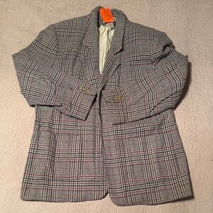 Talbots Gray and Red Checkered Blazer